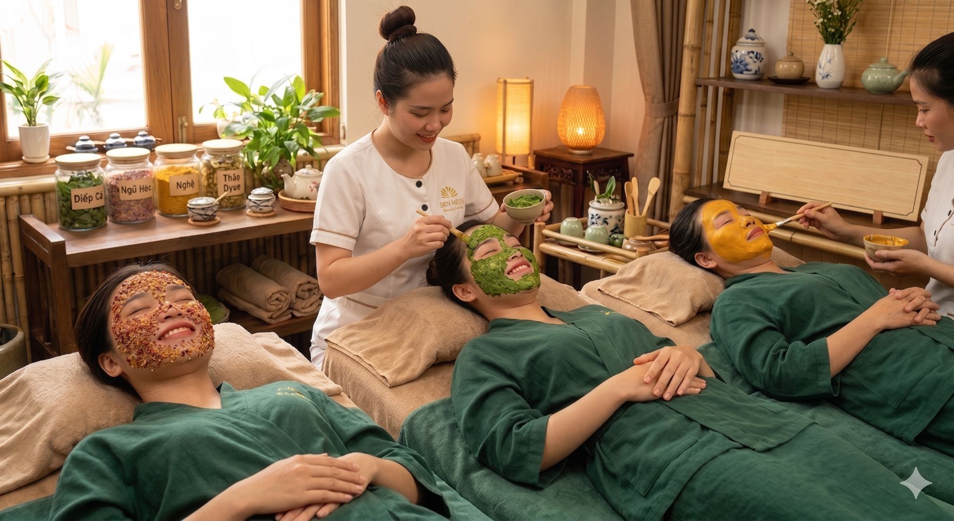Đắp mặt nạ (diếp cá, ngũ hoa, nghệ tươi)